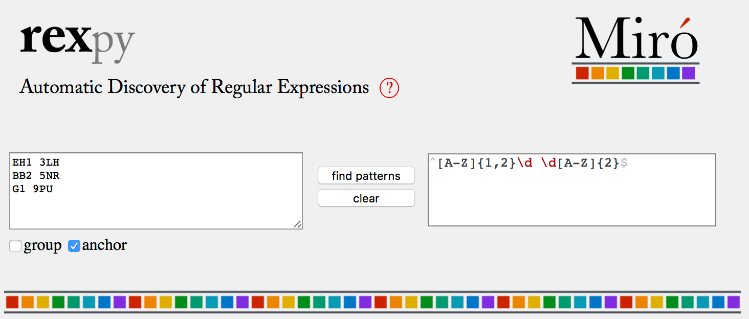 Rexpy online, adding G1 9PU, produces [A-Z]{1,2}\d \d[A-Z]{2}